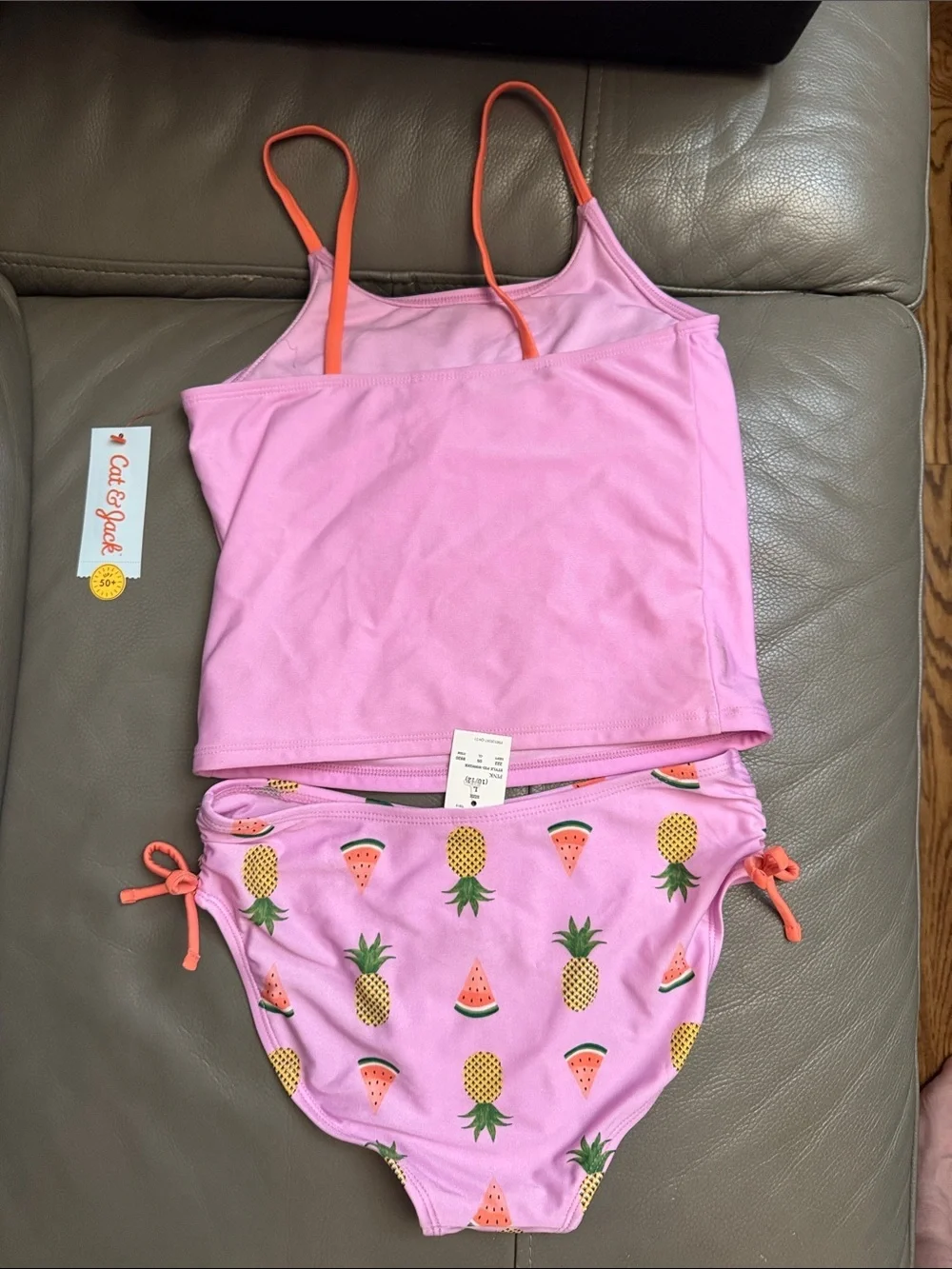 Cat & Jack Pink Pineapple & Watermelon Tankini with Coral Straps size L (10/12)